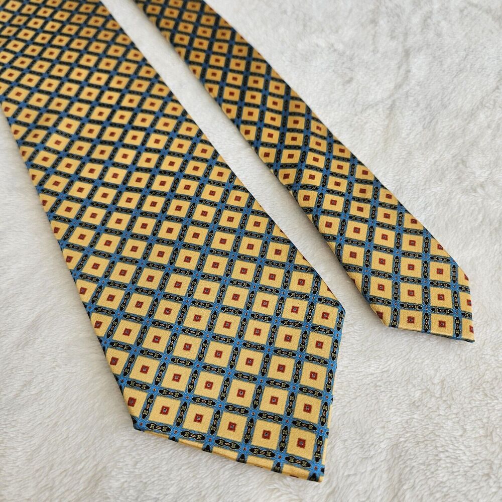Napoleon Silk Tie Mens Luxury Yellow Blue Red Geometric Diamonds Wedding